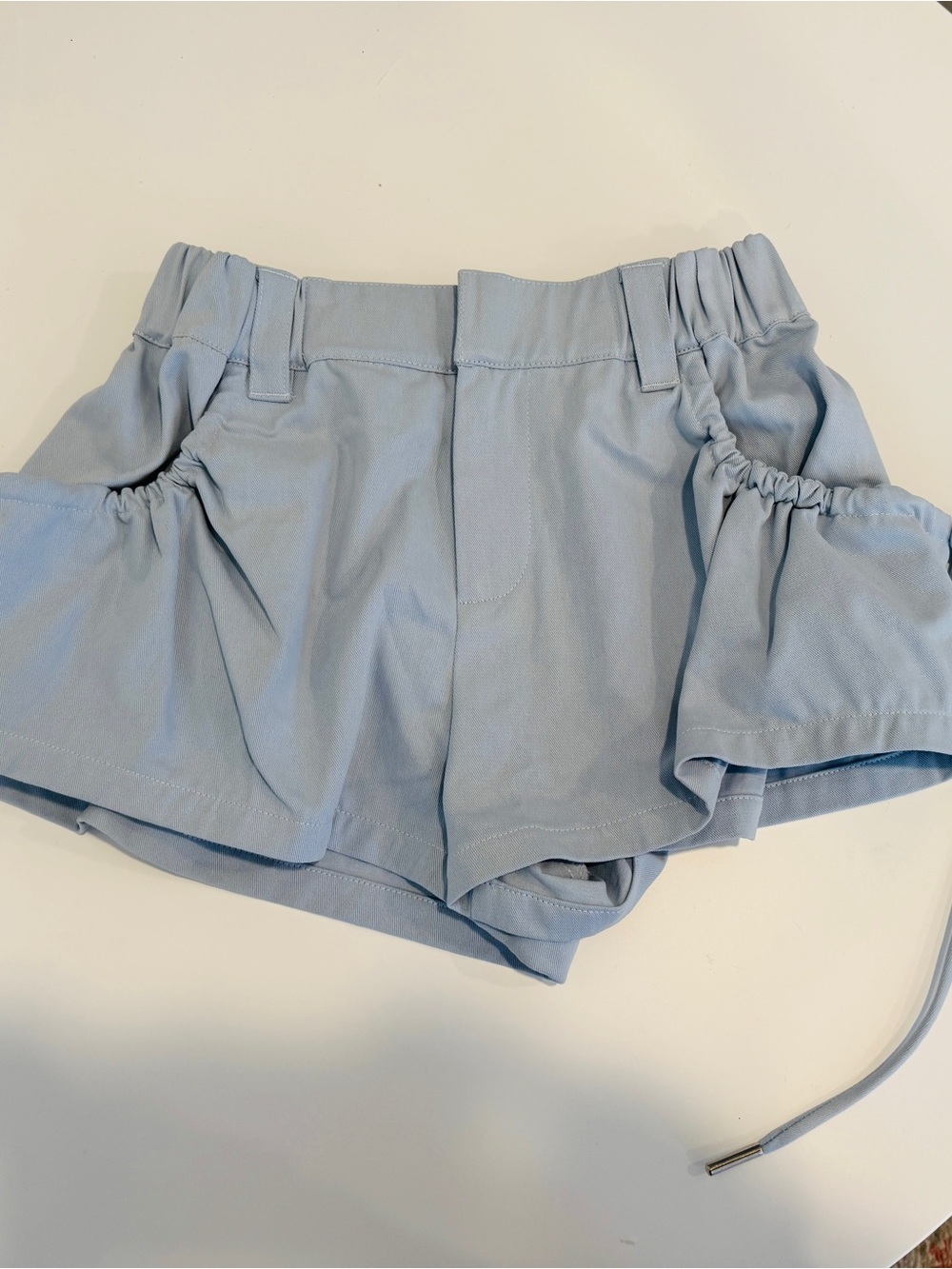 100% Cotton Structured Light Blue Drawstring Side Shorts - Picture 3 of 8